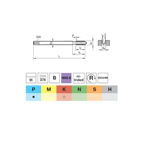Machine tap for hard materials (M12-M20) HSS-E DIN376, 73645